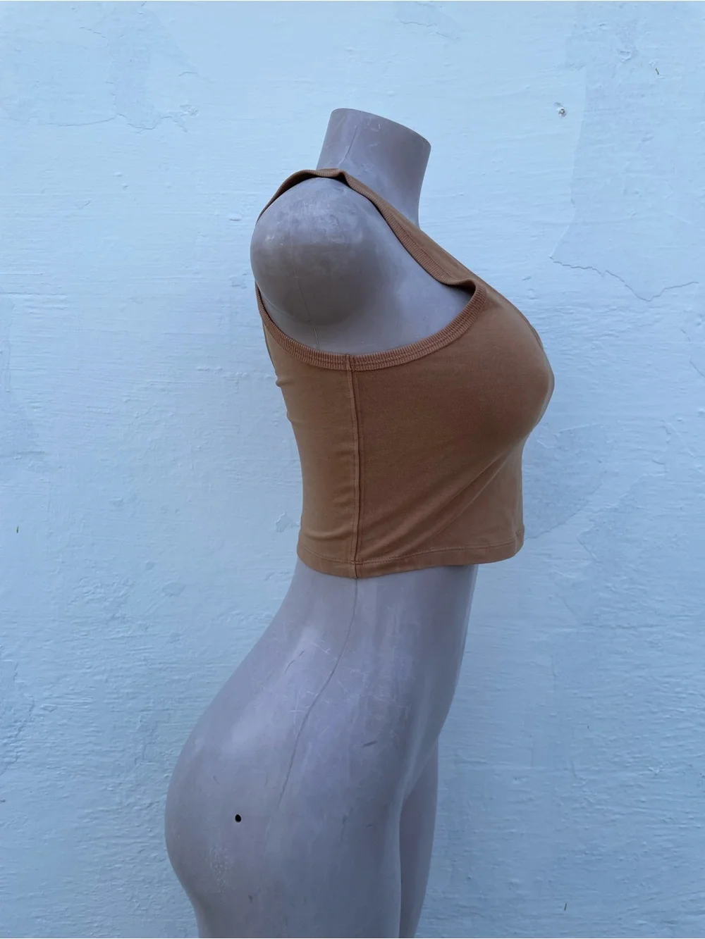 Free People Brown Ribbed Crop Tank with White Floral Detail
